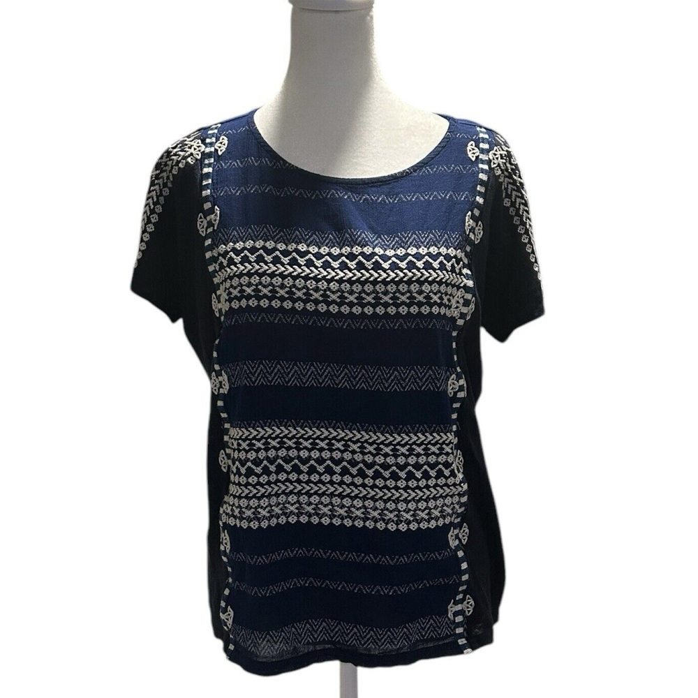 J Crew Embroidered Cotton Linen Cap Sleeve Top Navy Blue Size‎ XS